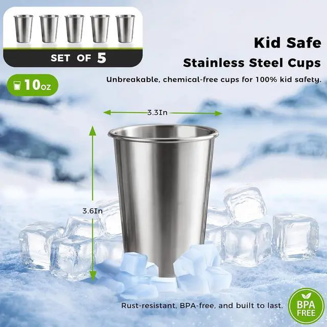 Alt view image 5 of 7 - Unbreakable 10 oz Stainless Steel Cups for kids,5 Pack BPA-Free Premium Stackable Metal Pint Cups for Home, Outdoor & Children's Daily Use