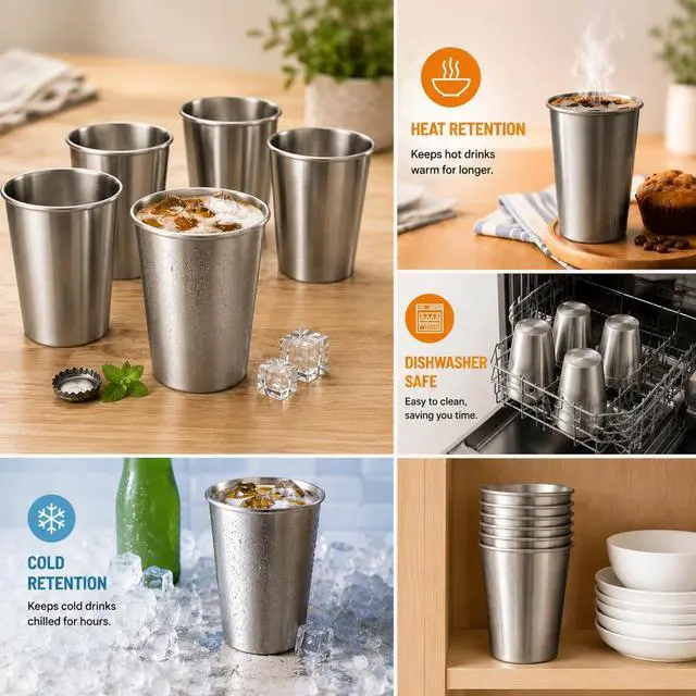Alt view image 3 of 7 - Unbreakable 10 oz Stainless Steel Cups for kids,5 Pack BPA-Free Premium Stackable Metal Pint Cups for Home, Outdoor & Children's Daily Use