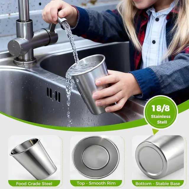 Alt view image 4 of 7 - Unbreakable 10 oz Stainless Steel Cups for kids,5 Pack BPA-Free Premium Stackable Metal Pint Cups for Home, Outdoor & Children's Daily Use