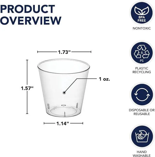 Alt view image 2 of 7 - Party Essentials 50 Count Hard Plastic Shot Glasses, 1-Ounce, Clear