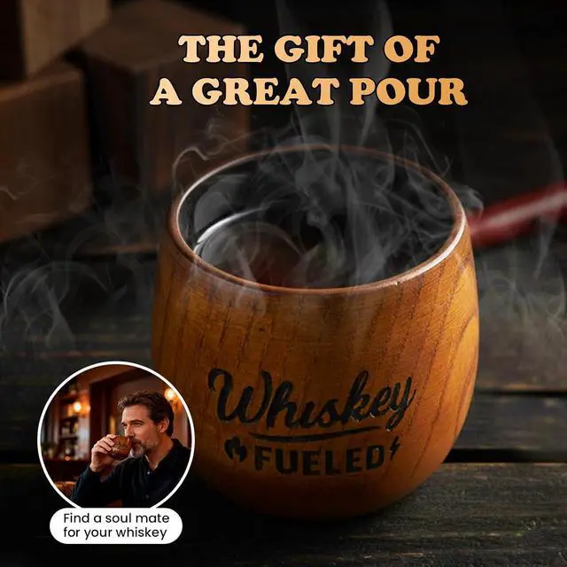 Alt view image 5 of 7 - Whiskey Glasses for Men, Gifts for Men - Whiskey Fueled Charred Wooden Bourbon Glass, Old Fashioned Whiskey Tumbler, Great Gifts for Husband Dad from Wife, Mens Gift Sets, wood Cup with Gift Box