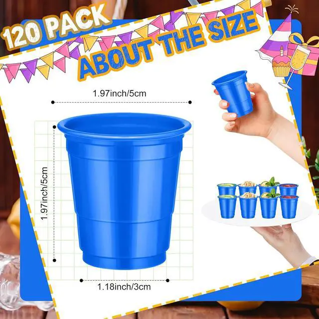 Alt view image 2 of 7 - 120 Pcs 2 oz Blue Shot Cups Birthday Party shot Glasses blue Shot Glasses Disposable for Drinking Tastings Served Snacks Jello Tastings and Samples