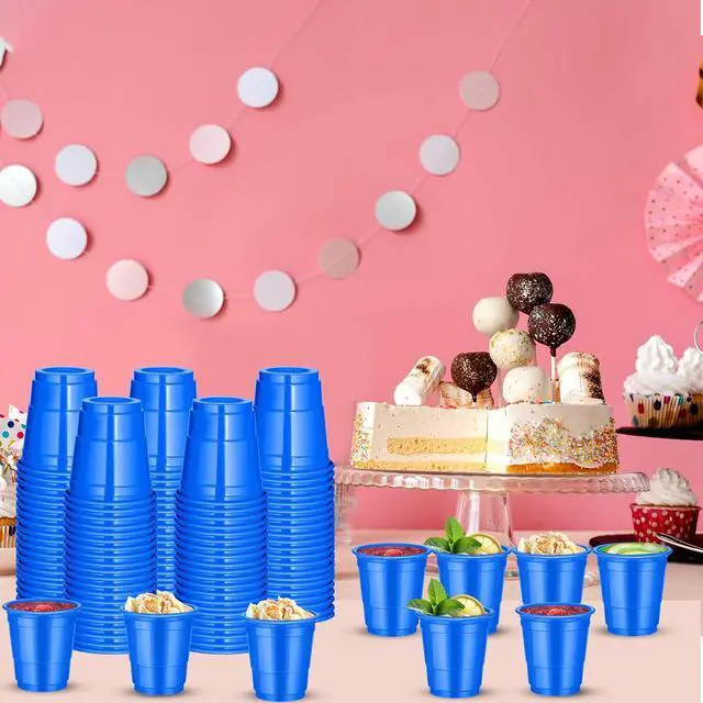 Alt view image 4 of 7 - 120 Pcs 2 oz Blue Shot Cups Birthday Party shot Glasses blue Shot Glasses Disposable for Drinking Tastings Served Snacks Jello Tastings and Samples