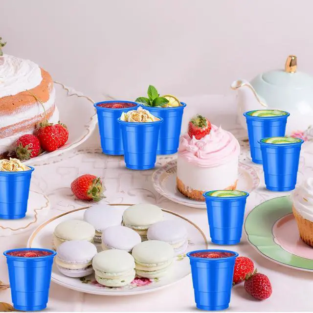Alt view image 6 of 7 - 120 Pcs 2 oz Blue Shot Cups Birthday Party shot Glasses blue Shot Glasses Disposable for Drinking Tastings Served Snacks Jello Tastings and Samples