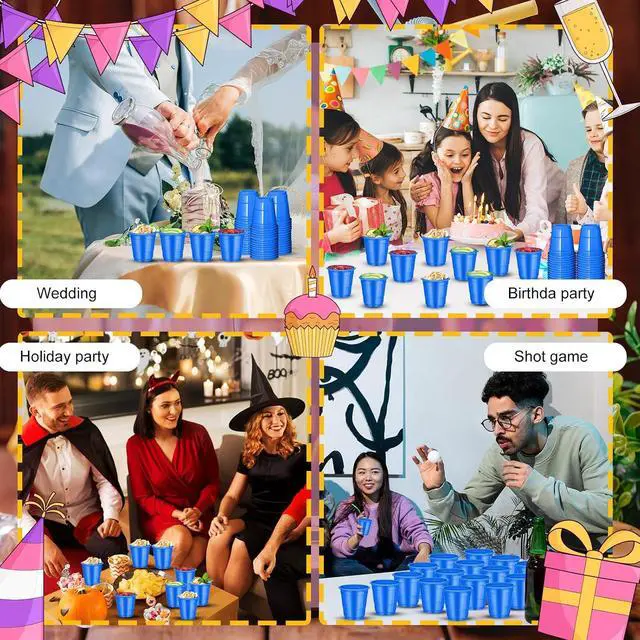 Alt view image 7 of 7 - 120 Pcs 2 oz Blue Shot Cups Birthday Party shot Glasses blue Shot Glasses Disposable for Drinking Tastings Served Snacks Jello Tastings and Samples