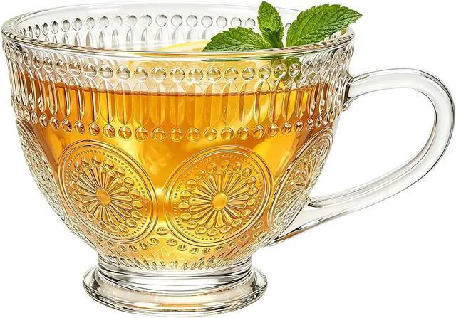 Main image of Glass Tea Mugs with Handle,13OZ Clear Cup for Breakfast Cereal Coffee Milk | 400ml Clear Large Wide Coffee Cup,Borosilicate Glass Tea Mug Cup for Hot Beverage/Cappuccino/Latte/Yogurt/Mocha