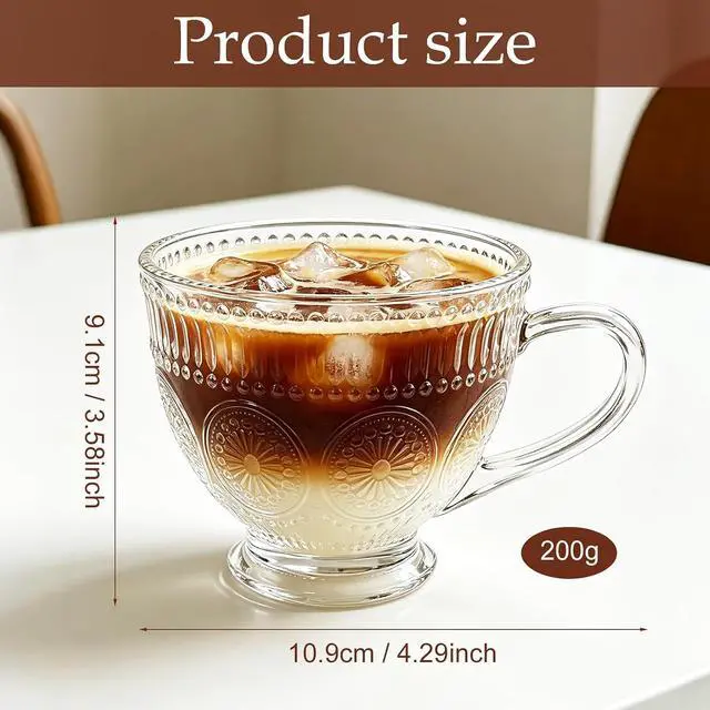 Alt view image 2 of 7 - Glass Tea Mugs with Handle,13OZ Clear Cup for Breakfast Cereal Coffee Milk | 400ml Clear Large Wide Coffee Cup,Borosilicate Glass Tea Mug Cup for Hot Beverage/Cappuccino/Latte/Yogurt/Mocha