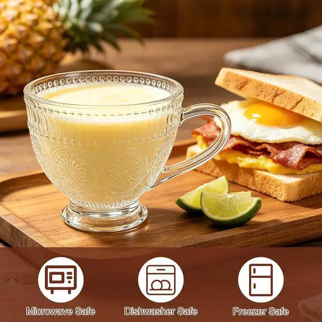 Alt view image 4 of 7 - Glass Tea Mugs with Handle,13OZ Clear Cup for Breakfast Cereal Coffee Milk | 400ml Clear Large Wide Coffee Cup,Borosilicate Glass Tea Mug Cup for Hot Beverage/Cappuccino/Latte/Yogurt/Mocha