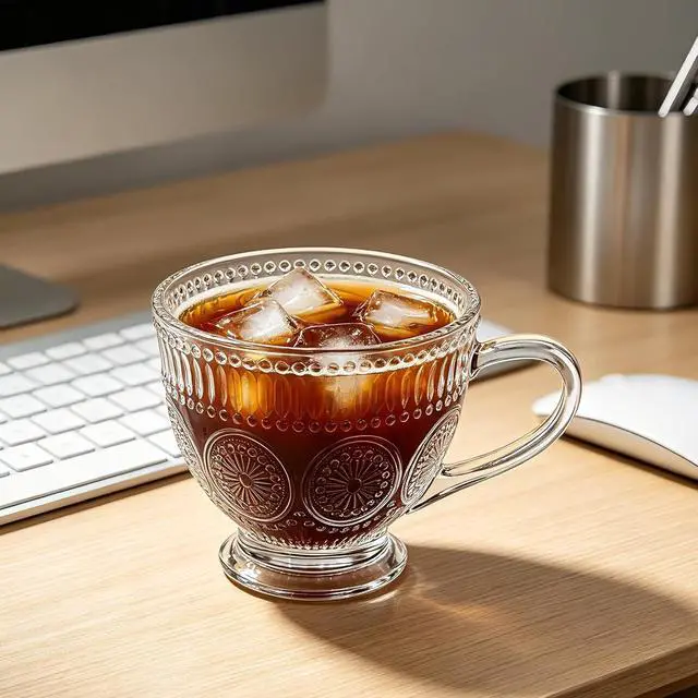 Alt view image 6 of 7 - Glass Tea Mugs with Handle,13OZ Clear Cup for Breakfast Cereal Coffee Milk | 400ml Clear Large Wide Coffee Cup,Borosilicate Glass Tea Mug Cup for Hot Beverage/Cappuccino/Latte/Yogurt/Mocha