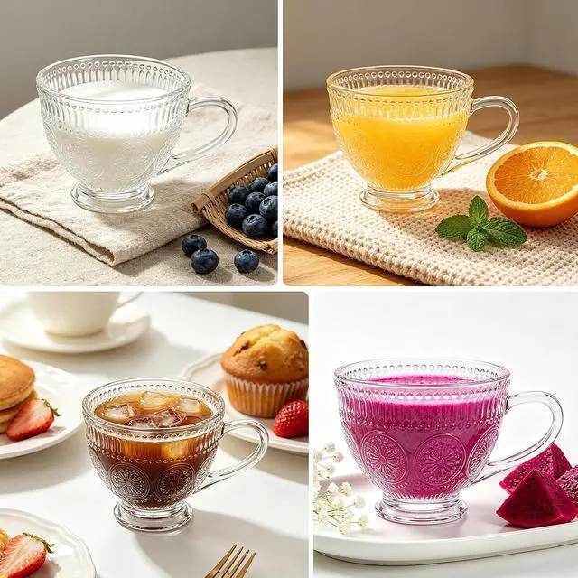 Alt view image 7 of 7 - Glass Tea Mugs with Handle,13OZ Clear Cup for Breakfast Cereal Coffee Milk | 400ml Clear Large Wide Coffee Cup,Borosilicate Glass Tea Mug Cup for Hot Beverage/Cappuccino/Latte/Yogurt/Mocha