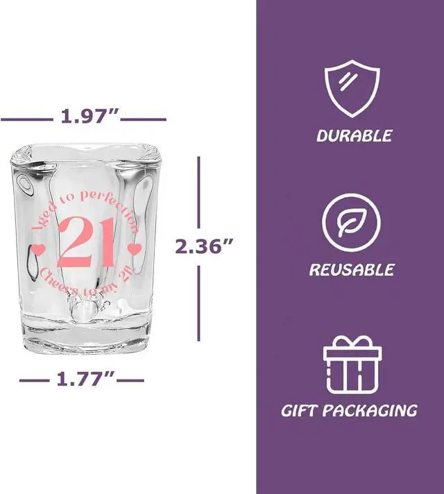 Alt view image 3 of 7 - Finally 21 Shot Glass with Cute Printed Pattern/21st Birthday Gifts/Pink 21 Year Old Birthday Decorations for Women/Turning 21 Bday Gift for Daughter Sister Friends