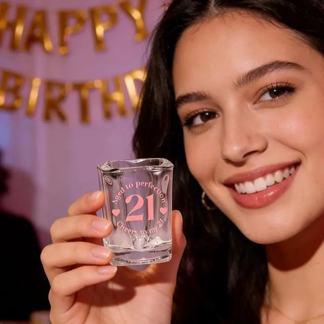 Alt view image 4 of 7 - Finally 21 Shot Glass with Cute Printed Pattern/21st Birthday Gifts/Pink 21 Year Old Birthday Decorations for Women/Turning 21 Bday Gift for Daughter Sister Friends