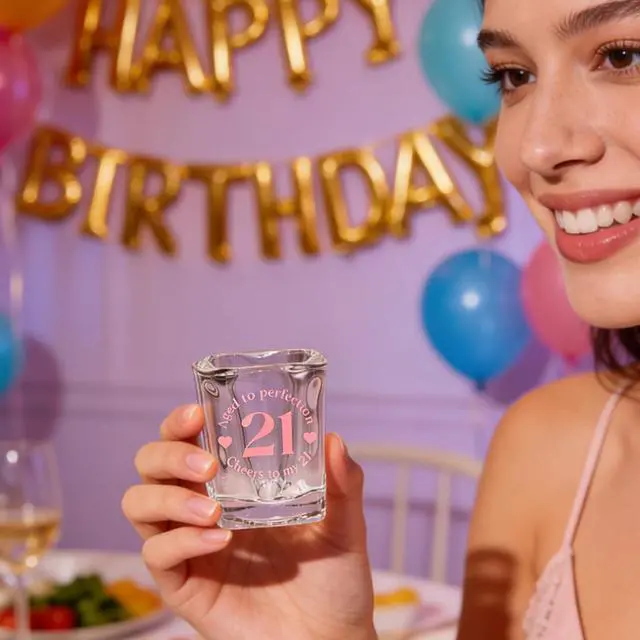 Alt view image 5 of 7 - Finally 21 Shot Glass with Cute Printed Pattern/21st Birthday Gifts/Pink 21 Year Old Birthday Decorations for Women/Turning 21 Bday Gift for Daughter Sister Friends