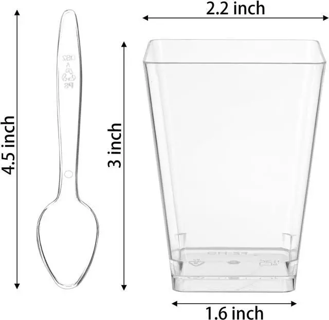 Alt view image 3 of 6 - Hiasobre 5 oz Plastic Dessert Cups with Spoons, 30 Pack | Clear Reusable Square Mini Parfait Appetizer Cups, Trifle Shooter Serving Cups, Party Dessert Shot Glasses for Tasting