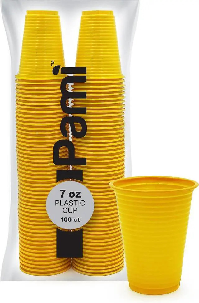 Main image of PAMI 7 oz Plastic Party Cups,BPA-Free,Disposable,Cold Drinks,Yellow,100 Ct