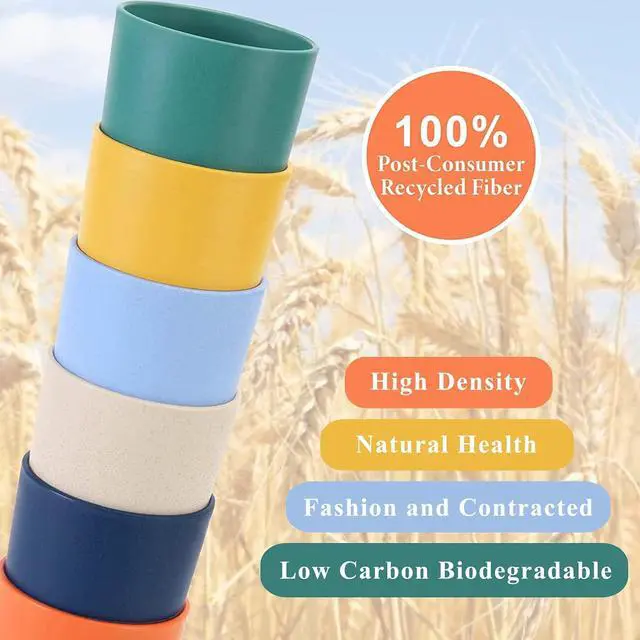 Alt view image 3 of 7 - Mfacoy Wheat Straw Cups Set of 6, 12 oz Unbreakable Drinking, Reusable, Stackable Tumbler, Colourful Water Cup Set for Kitchen, BPA Free, Dishwasher & Microwave Safe, with 6 Colors Cups