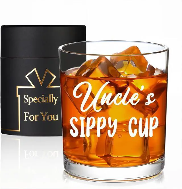 Main image of Uncles Sippy Cup Whiskey Glass, Birthday Christmas Whiskey Glass for Uncle from Aunt Nephew Niece 10 OZ Old Fashioned Glass with Gift Box