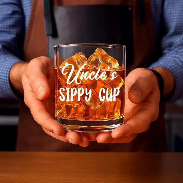 Alt view image 3 of 7 - Uncles Sippy Cup Whiskey Glass, Birthday Christmas Whiskey Glass for Uncle from Aunt Nephew Niece 10 OZ Old Fashioned Glass with Gift Box