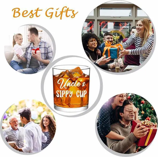 Alt view image 5 of 7 - Uncles Sippy Cup Whiskey Glass, Birthday Christmas Whiskey Glass for Uncle from Aunt Nephew Niece 10 OZ Old Fashioned Glass with Gift Box