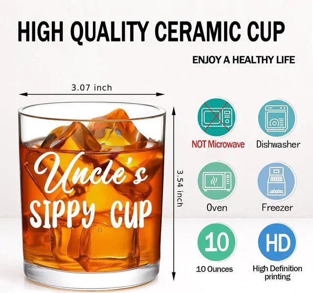 Alt view image 6 of 7 - Uncles Sippy Cup Whiskey Glass, Birthday Christmas Whiskey Glass for Uncle from Aunt Nephew Niece 10 OZ Old Fashioned Glass with Gift Box