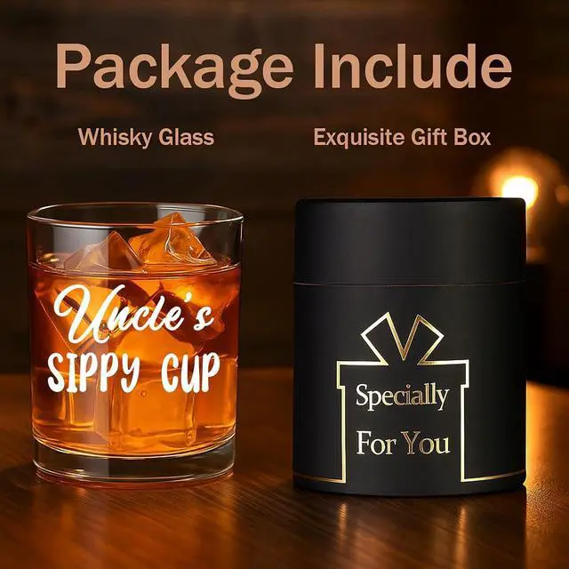 Alt view image 7 of 7 - Uncles Sippy Cup Whiskey Glass, Birthday Christmas Whiskey Glass for Uncle from Aunt Nephew Niece 10 OZ Old Fashioned Glass with Gift Box