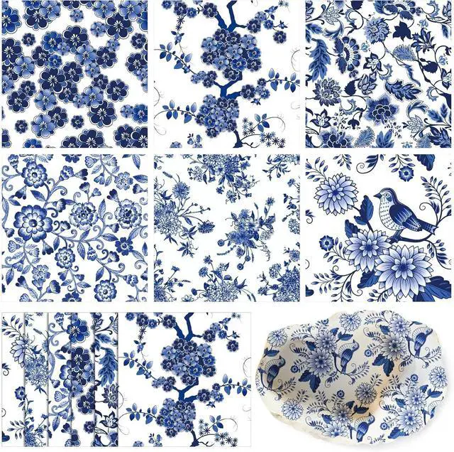 Main image of Epakh 36 Pack 6 Style Blue and White Decoupage Chinoiserie Napkins, 13 inch | Assorted Floral Decorative Napkins Printed Cocktail Napkin Tissue Paper for Crafts DIY Shell Furniture Christmas Decor