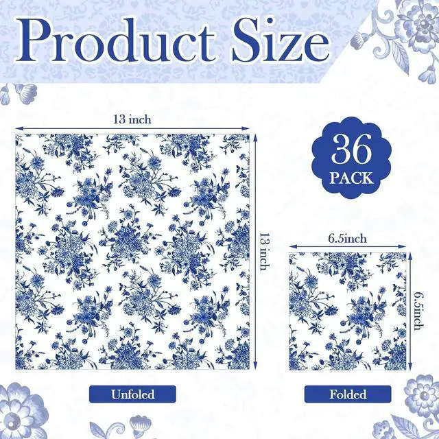 Alt view image 3 of 7 - Epakh 36 Pack 6 Style Blue and White Decoupage Chinoiserie Napkins, 13 inch | Assorted Floral Decorative Napkins Printed Cocktail Napkin Tissue Paper for Crafts DIY Shell Furniture Christmas Decor