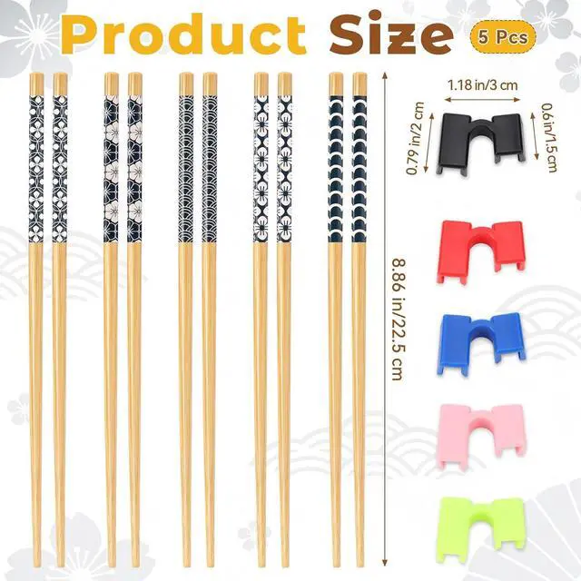 Alt view image 2 of 7 - 5 Pairs Wooden Training Chopsticks, 8.86 Inch Wooden Learning Chopsticks, Reusable Chopstick Helpers for Adults Trainers Beginners Learners