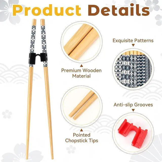 Alt view image 5 of 7 - 5 Pairs Wooden Training Chopsticks, 8.86 Inch Wooden Learning Chopsticks, Reusable Chopstick Helpers for Adults Trainers Beginners Learners