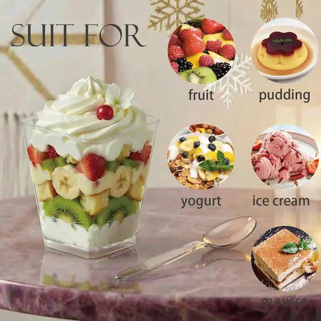 Alt view image 6 of 6 - Hiasobre 5 oz Plastic Dessert Cups with Spoons, 30 Pack | Clear Reusable Square Mini Parfait Appetizer Cups, Trifle Shooter Serving Cups, Party Dessert Shot Glasses for Tasting