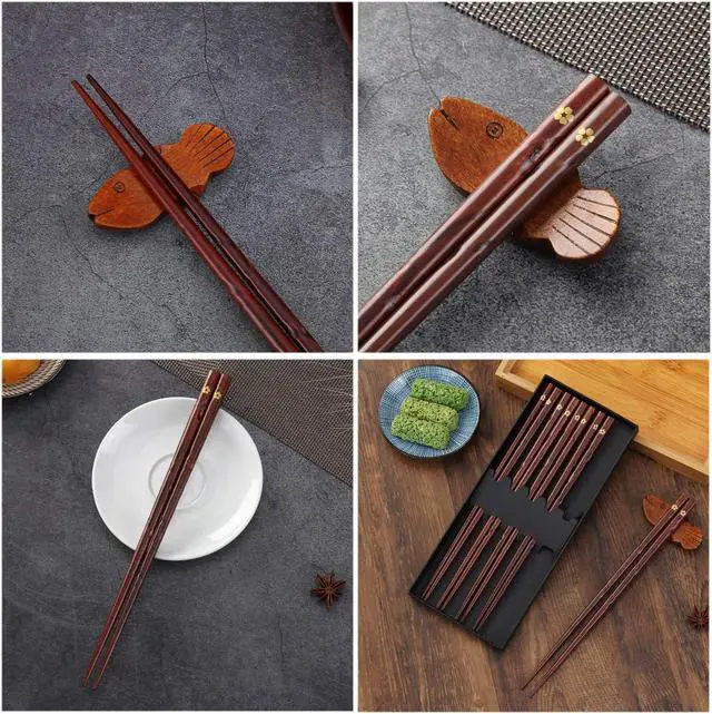 Alt view image 3 of 6 - Japanese Natural Wood Chopsticks, Reusable Classic Style Chopsticks Non-slip Design Chop Sticks 5 Pairs Gift Set