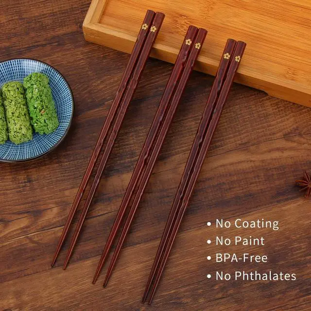 Alt view image 5 of 6 - Japanese Natural Wood Chopsticks, Reusable Classic Style Chopsticks Non-slip Design Chop Sticks 5 Pairs Gift Set