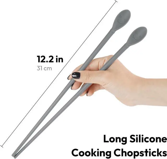 Alt view image 2 of 7 - Carrotez Silicone Cooking Chopsticks, 1 pair - Modern Grey | 12 Inches Long, Reusable, Heat Resistant, Non-Scratch, Gentle on Cookware