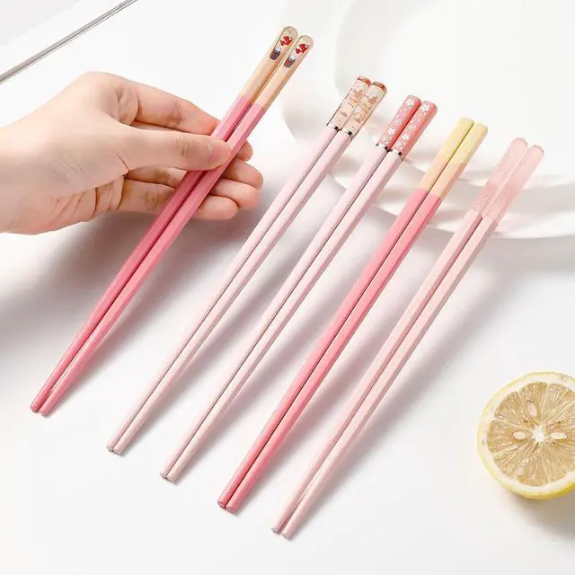 Alt view image 3 of 7 - 5 Pairs Pink Fiberglass Chopsticks, Non-Slip Reusable | Food-Safe, Heat-Resistant to 356°F, Dishwasher-Safe, Lightweight, Ergonomic Grip, Unique Family Set, Ideal for Sushi/Ramen