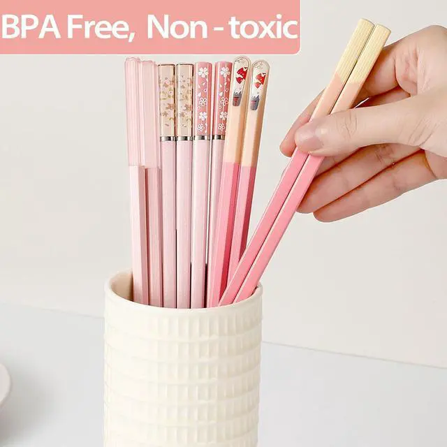 Alt view image 5 of 7 - 5 Pairs Pink Fiberglass Chopsticks, Non-Slip Reusable | Food-Safe, Heat-Resistant to 356°F, Dishwasher-Safe, Lightweight, Ergonomic Grip, Unique Family Set, Ideal for Sushi/Ramen