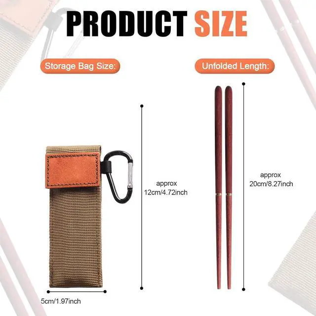 Alt view image 2 of 7 - Menolana Foldable Chopsticks Travel Set - Rosewood & Copper, Portable & Reusable