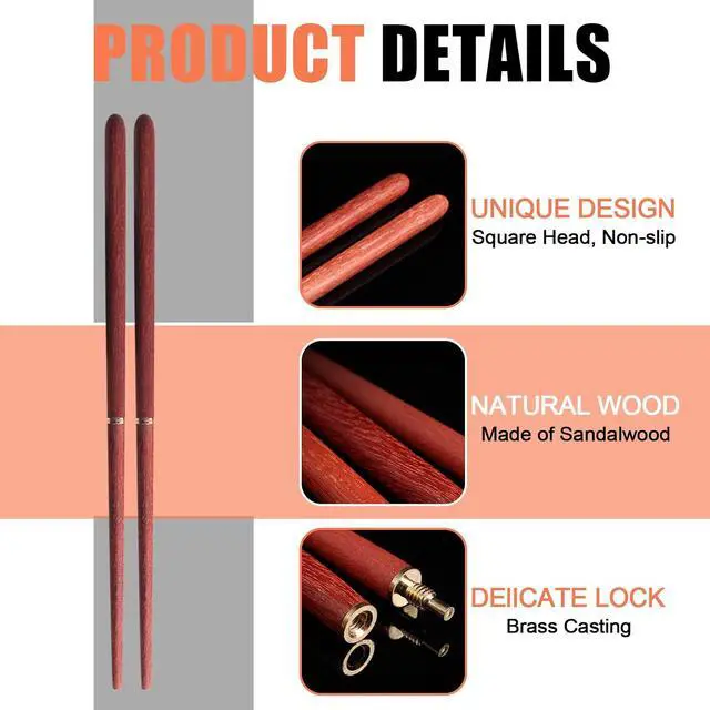 Alt view image 4 of 7 - Menolana Foldable Chopsticks Travel Set - Rosewood & Copper, Portable & Reusable