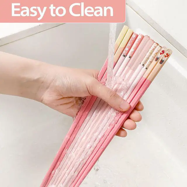 Alt view image 6 of 7 - 5 Pairs Pink Fiberglass Chopsticks, Non-Slip Reusable | Food-Safe, Heat-Resistant to 356°F, Dishwasher-Safe, Lightweight, Ergonomic Grip, Unique Family Set, Ideal for Sushi/Ramen