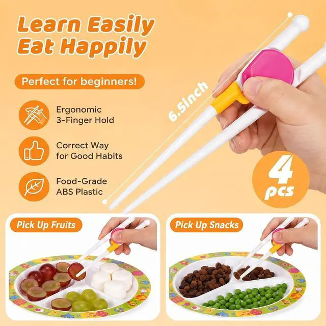 Alt view image 2 of 7 - Chopsticks for Kids, 4 Pairs Training Kids Chopsticks | Beginners Baby Children Learning and Practice, Easy Grip, Fun Tools for Daily Meals, Home, School Lunch & Family Dining