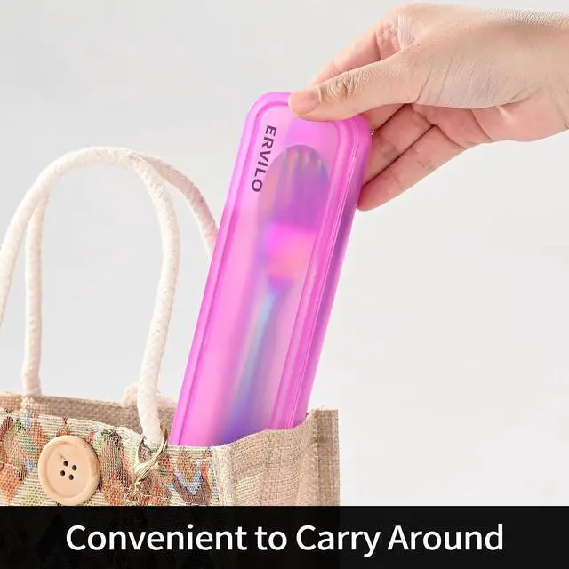 Alt view image 6 of 7 - Travel Utensils with Case, Stainless Steel Portable Cutlery Set, Lunch Box Silverware for Work Camping Picnic, Reinforced Case with Snap-Lock Closure, Include Fork Spoon Knife Chopsticks, Rainbow
