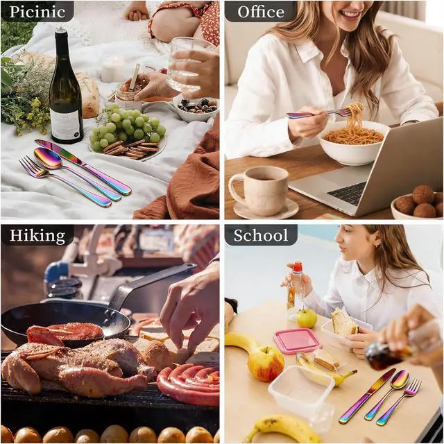 Alt view image 7 of 7 - Travel Utensils with Case, Stainless Steel Portable Cutlery Set, Lunch Box Silverware for Work Camping Picnic, Reinforced Case with Snap-Lock Closure, Include Fork Spoon Knife Chopsticks, Rainbow