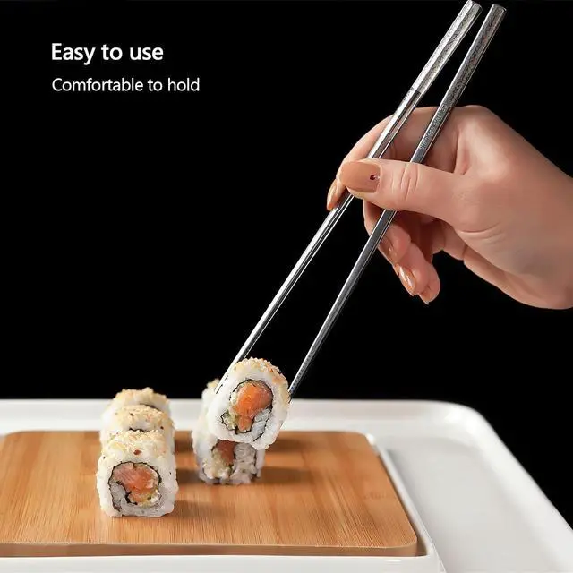 Alt view image 6 of 7 - IQCWOOD 5 Pairs 18/10 Stainless Steel Chopsticks, 9.25 Inches | Reusable Non-Slip Laser Engraved, Metal Chopsticks for Asian Food Sushi Ramen Pho, Dishwasher Safe, Gift Box