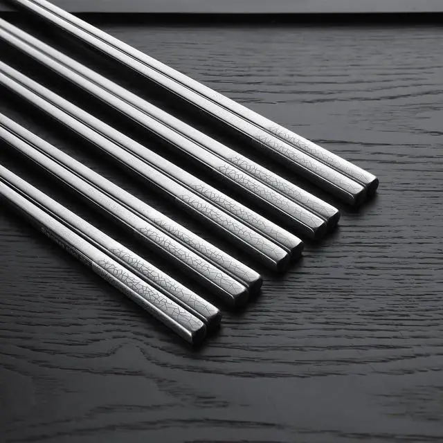 Alt view image 7 of 7 - IQCWOOD 5 Pairs 18/10 Stainless Steel Chopsticks, 9.25 Inches | Reusable Non-Slip Laser Engraved, Metal Chopsticks for Asian Food Sushi Ramen Pho, Dishwasher Safe, Gift Box