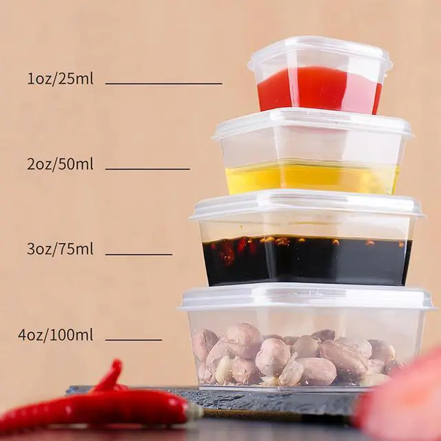 Alt view image 6 of 7 - Square-shaped Disposable Sauce Cup Set - All-in-One Design with 4 Size Options, Convenient for Carrying and Use (1 oz.)