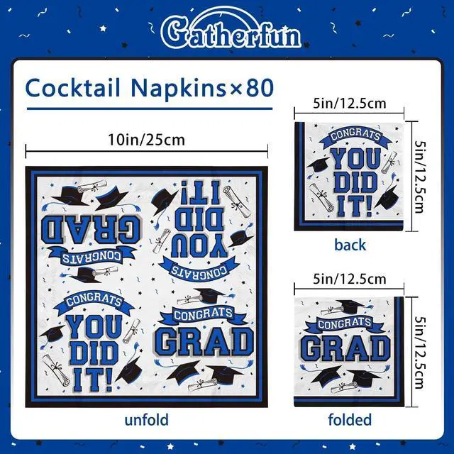 Alt view image 2 of 7 - Graduation Party Supplies Disposable Paper Cocktail Napkins for Graduation Decorations, 80 Packblue and black