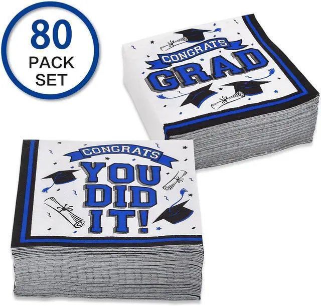Alt view image 3 of 7 - Graduation Party Supplies Disposable Paper Cocktail Napkins for Graduation Decorations, 80 Packblue and black