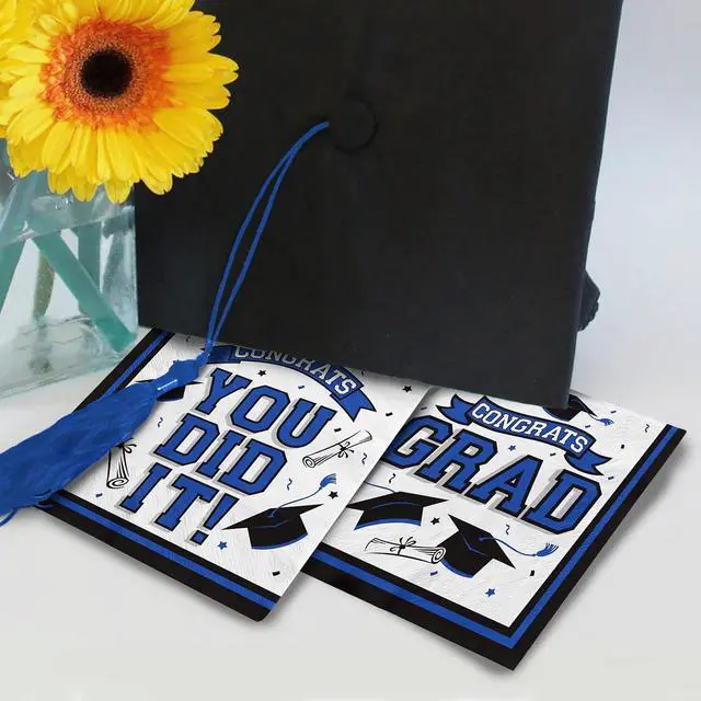 Alt view image 5 of 7 - Graduation Party Supplies Disposable Paper Cocktail Napkins for Graduation Decorations, 80 Packblue and black