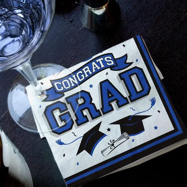 Alt view image 7 of 7 - Graduation Party Supplies Disposable Paper Cocktail Napkins for Graduation Decorations, 80 Packblue and black