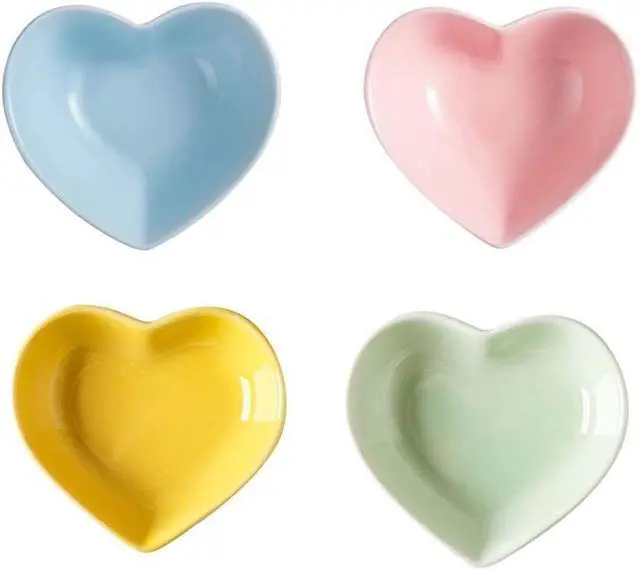 Main image of Ceramic Heart Shape Sauce Dish,Multipurpose Mini Seasoning Dishes Sushi Dipping Bowl Appetizer Plates Serving Dish Saucers Bowl Love Wedding Gift (Set of 4) (Multicolor)