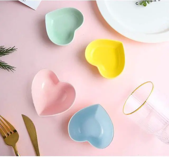 Alt view image 2 of 4 - Ceramic Heart Shape Sauce Dish,Multipurpose Mini Seasoning Dishes Sushi Dipping Bowl Appetizer Plates Serving Dish Saucers Bowl Love Wedding Gift (Set of 4) (Multicolor)